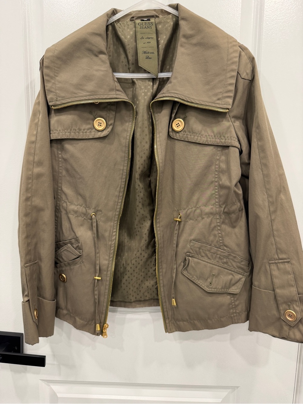 Guess Khaki Utility Jacket with Gold Hardware